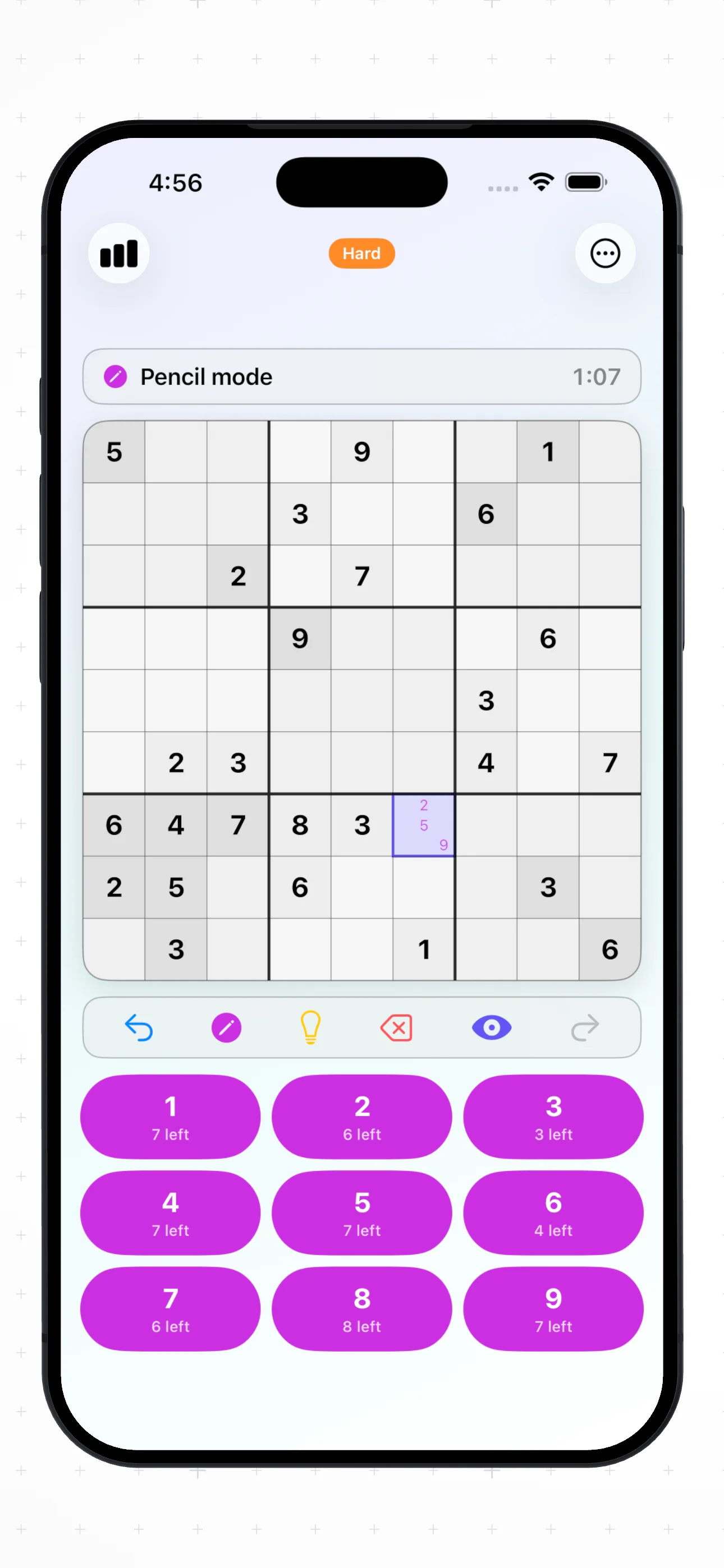 Kazuwa Sudoku - Full screen view of pencil mode on iPhone